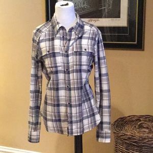 Blue white plaid button down shirt. Very soft